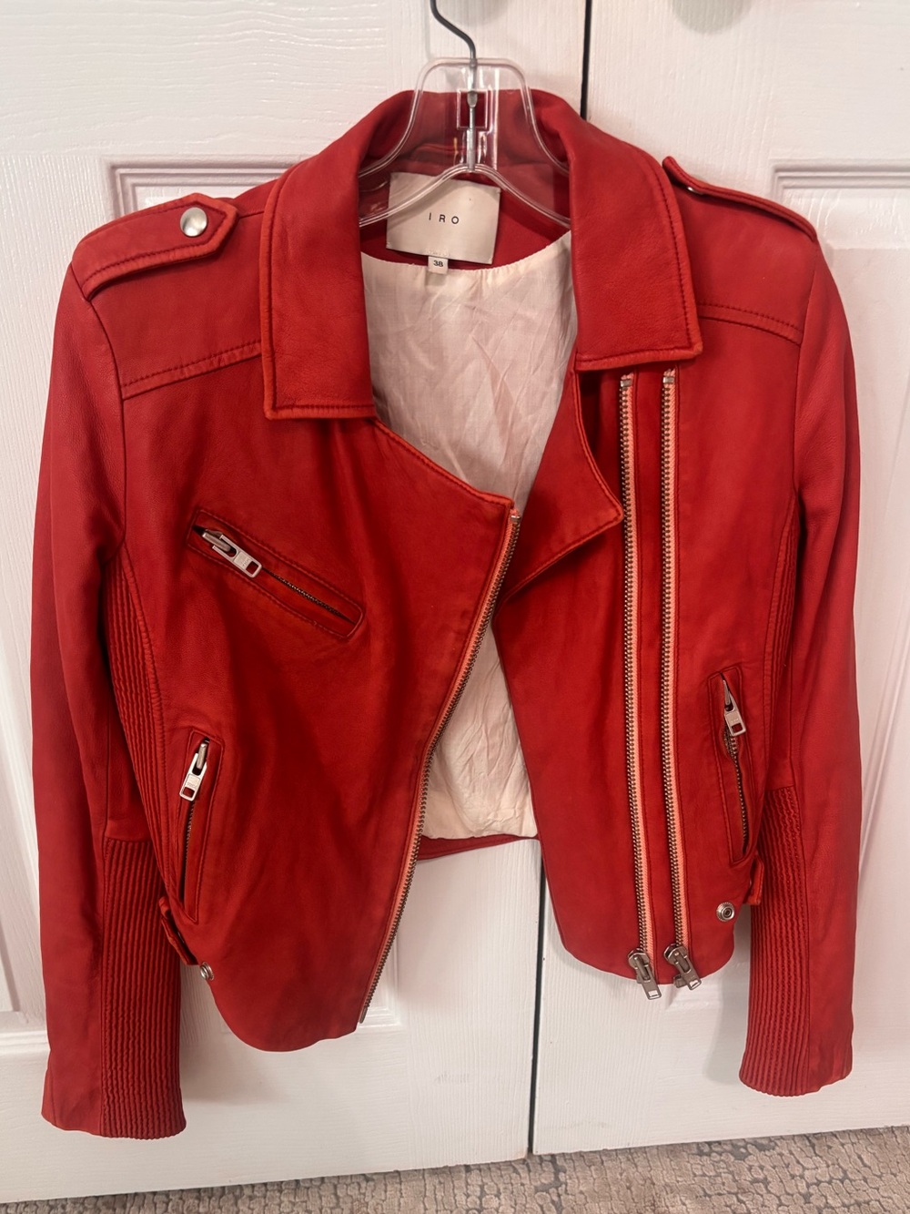 IRO Red Leather Moto Jacket Womens size 38